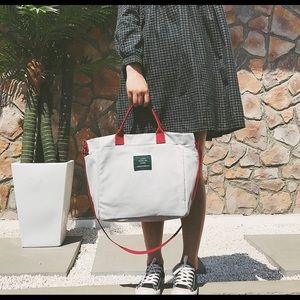 Gray canvas shoulder bag